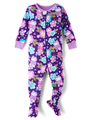 Baby And Toddler Girls Owl Floral Snug Fit Cotton Footed One Piece Pajamas