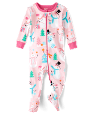 Baby And Toddler Girls Snowman Snug Fit Cotton Footed One Piece Pajamas