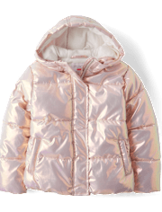 Girls Metallic Quilted Puffer Jacket