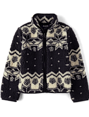 Girls Print Sherpa Zip Up Jacket