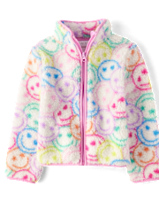 Girls Print Sherpa Zip Up Jacket