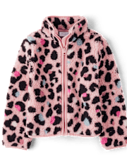 Girls Print Sherpa Zip Up Jacket