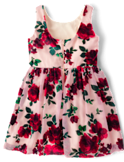 Girls Floral Velvet Fit And Flare Dress
