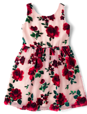 Girls Floral Velvet Fit And Flare Dress