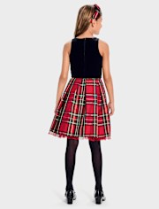 Girls Matching Family Plaid Velour Fit And Flare Dress