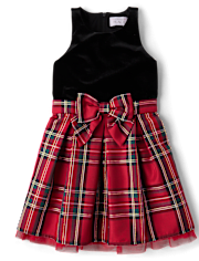 Girls Matching Family Plaid Velour Fit And Flare Dress