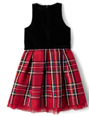 Girls Matching Family Plaid Velour Fit And Flare Dress