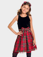 Girls Matching Family Plaid Velour Fit And Flare Dress