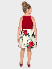 Girls Floral Velour Fit And Flare Dress