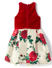 Girls Floral Velour Fit And Flare Dress