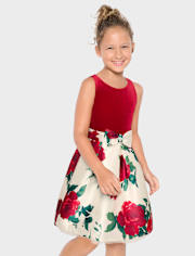 Girls Floral Velour Fit And Flare Dress