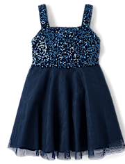 Girls Sequin Mesh Fit & Flare Dress