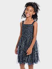 Girls Glitter Mesh Ruffle Dress