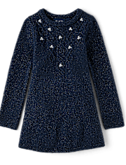 Girls Cable Knit Rhinestone Sweater Dress
