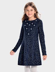 Girls Cable Knit Rhinestone Sweater Dress