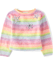 Girls Sequin Star Rainbow Chenille Sweater
