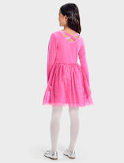 Girls Cross Back Glitter Velour Tutu Dress