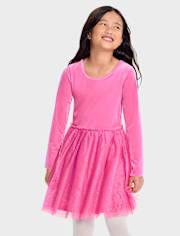 Girls Cross Back Glitter Velour Tutu Dress
