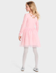 Girls Cross Back Glitter Velour Tutu Dress