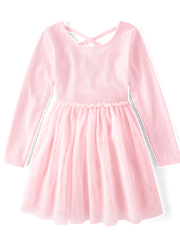 Girls Cross Back Glitter Velour Tutu Dress