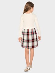 Girls Plaid Ribbed Fit And Flare Dress