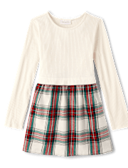 Girls Plaid Ribbed Fit And Flare Dress