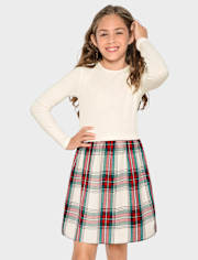 Girls Plaid Ribbed Fit And Flare Dress