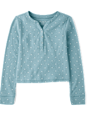 Girls Print Thermal Henley Top