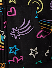 Girls Rainbow Doodle Zip Up Hoodie