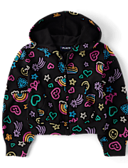 Girls Rainbow Doodle Zip Up Hoodie
