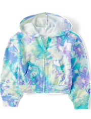 Girls Tie Dye Fleece Zip Up Hoodie