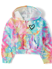 Girls Tie Dye Fleece Zip Up Hoodie