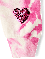 Girls Tie Dye Sequin Heart Fleece Zip Up Hoodie