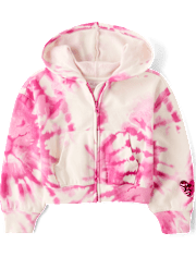 Girls Tie Dye Sequin Heart Fleece Zip Up Hoodie