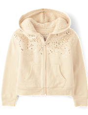 Girls Sequin Fleece Sherpa Lined Zip Up Hoodie