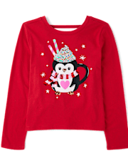 Girls Sequin Penguin Mug Bar Back Top