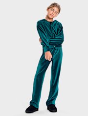 Girls Ribbed Velour Wide Leg Pants