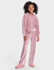 Girls Ribbed Velour Cropped Zip Up Hoodie