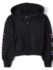 Girls Graphic Fleece Zip Up Hoodie