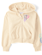 Girls Graphic Fleece Zip Up Hoodie