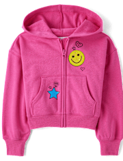 Girls Graphic Fleece Zip Up Hoodie