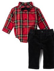 Baby Boys Matching Family Plaid Poplin 2-Piece Outfit Set