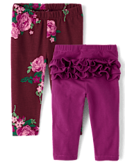 Baby Girls Floral Ruffle Leggings 2-Pack