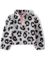 Girls Print Sherpa Half Zip Pullover