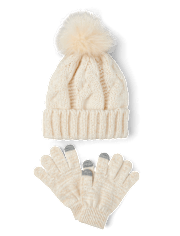 Girls Cable Knit 2-Piece Cold Weather Set