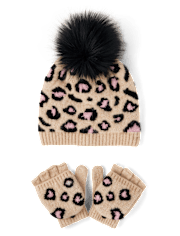 Girls Intarsia Leopard 2-Piece Cold Weather Set