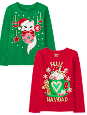Girls Christmas Graphic Tee 2-Pack