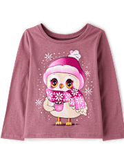 Baby And Toddler Girls Winter Owl Graphic Tee
