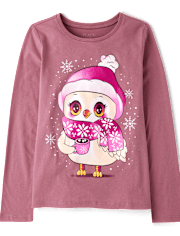 Girls Winter Owl Graphic Tee