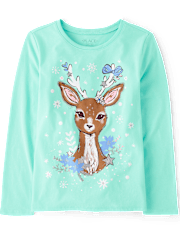 Girls Winter Deer Graphic Tee
